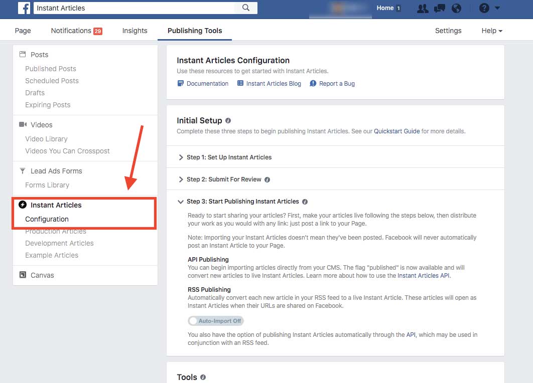 Facebook Instant Articles Configuration