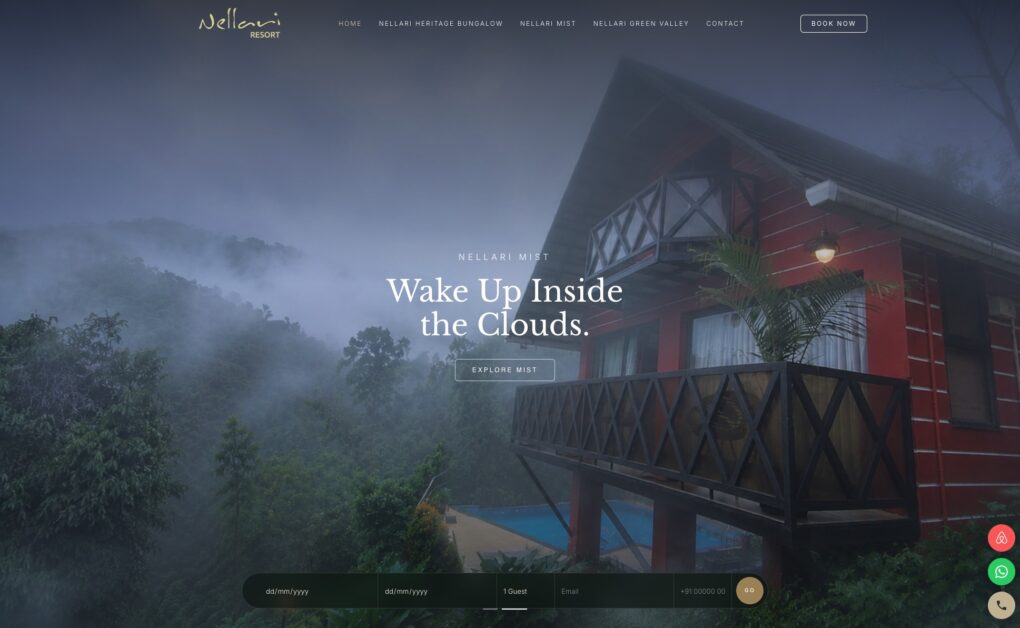 Hospitality website design showcasing Nellari Resort homepage